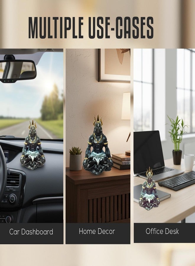 SRM's Divinely Divinely Mahayogi Shiva Idol for Car Dashboard 3.5 inch | Matte Black Adiyogi Statue for Car Dashboard with Trishul & Rudraksha | Compact Mahadev Murti & Lord Shiva Idols for Home and Meditation - Image 3